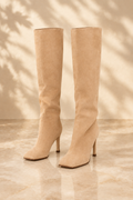 Beige Slouchy Suede Knee-High Stiletto Boots