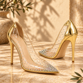 Gold Crystal Embellished Clear PVC Stiletto Pumps