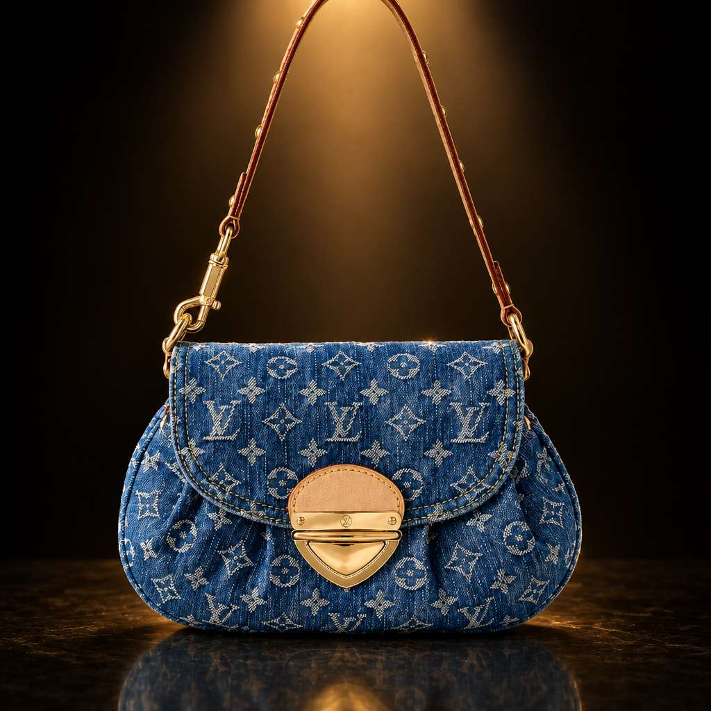 LV Monogram Denim Pleated Shoulder Bag