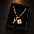 LV Lock & Key Pavé Crystal Gold Necklace