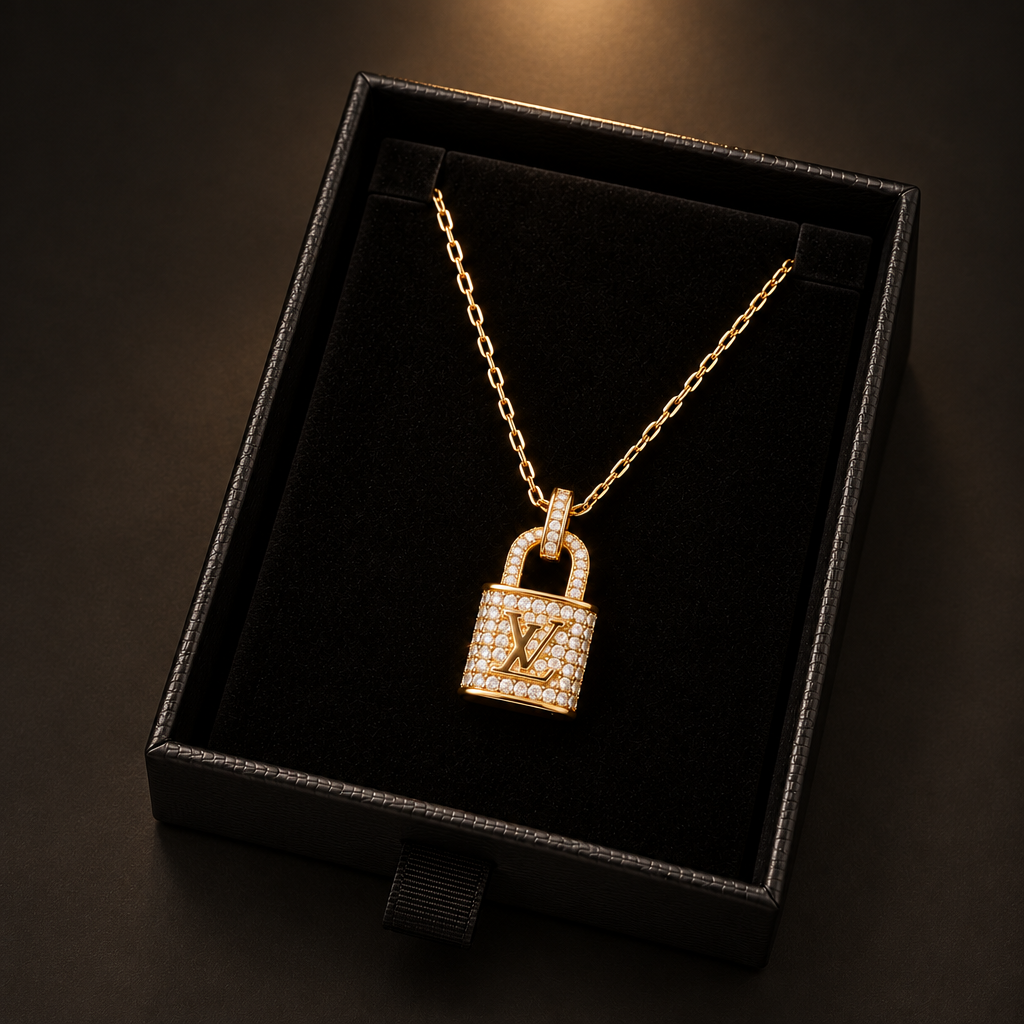 LV Lock Pavé Crystal Gold Necklace