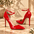 Red Patent Double Ankle Strap D'Orsay Pumps